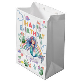 Blue Mermaid Gift Bag in White ミディアムペーパーバッグ