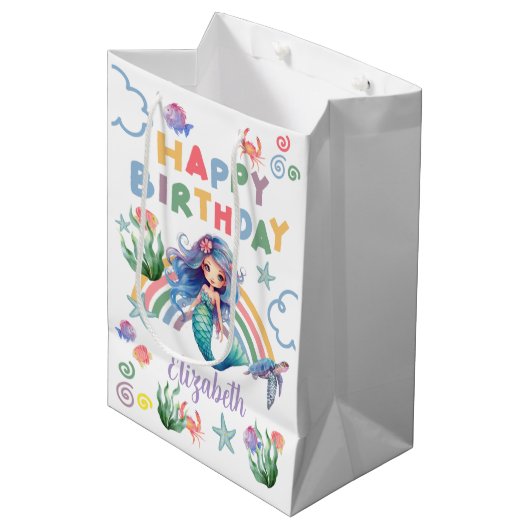 Blue Mermaid Gift Bag in White ミディアムペーパーバッグ (正面アングル)
