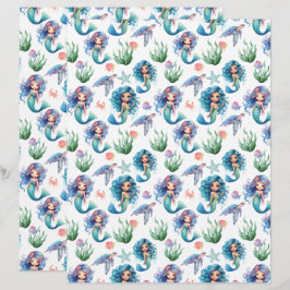 Blue Mermaid Scrapbook Paper in White