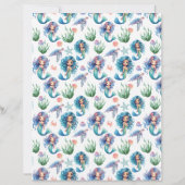 Blue Mermaid Scrapbook Paper in White (裏面)