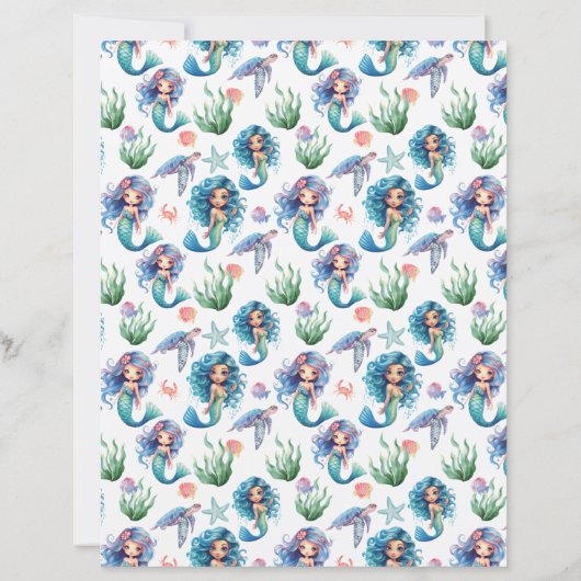 Blue Mermaid Scrapbook Paper in White (裏面)
