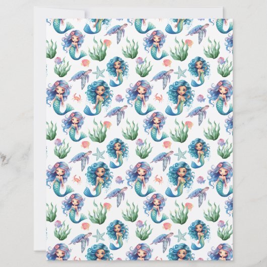 Blue Mermaid Scrapbook Paper in White (正面)