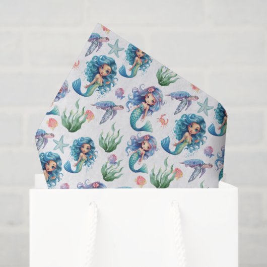 Blue Mermaid Tissue Paper in White 薄葉紙 (ギフトバッグ)