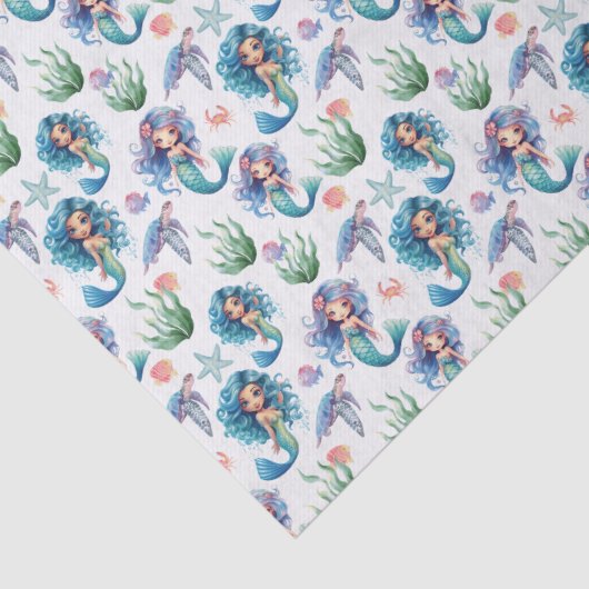 Blue Mermaid Tissue Paper in White 薄葉紙 (詳細)