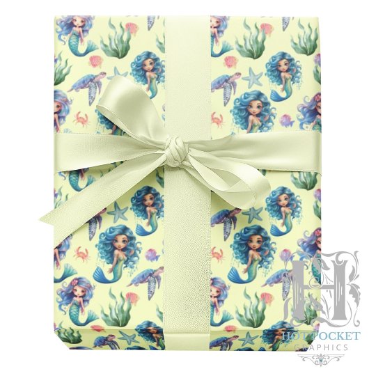Blue Mermaid Wrapping Paper in Yellow ラッピングペーパー