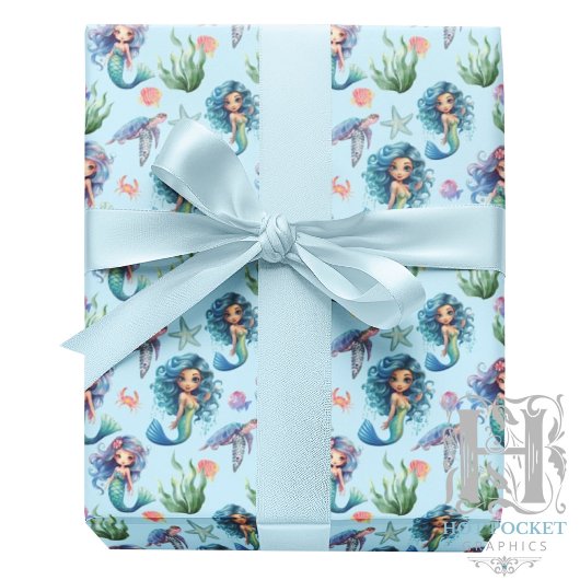 Blue Mermaids Gift Wrapping Paper in Blue ラッピングペーパー