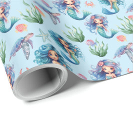 Blue Mermaids Gift Wrapping Paper in Blue ラッピングペーパー