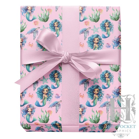 Blue Mermaids Gift Wrapping Paper in Pink ラッピングペーパー