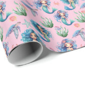Blue Mermaids Gift Wrapping Paper in Pink ラッピングペーパー (ロールコーナー)