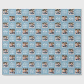 Blue Merry Christmas Calligraphy Family 2 photo ラッピングペーパー (フラット)