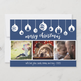 Blue Merry Christmas Hanging Ornament Photo シーズンカード