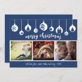 Blue Merry Christmas Hanging Ornament Photo シーズンカード (正面/裏面)