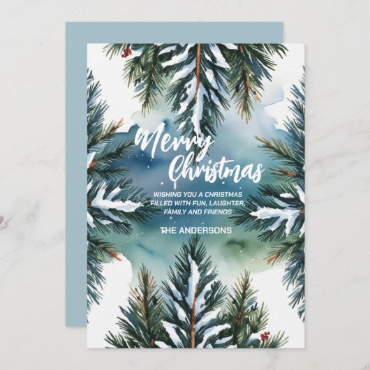 Blue Merry xmas trees top forest pine tree シーズンカード (正面/裏面)