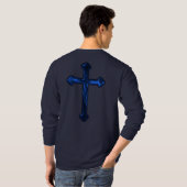 Blue Metallic Look Cross Front and Back Tシャツ (裏面フル)