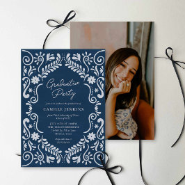 Blue Mexican Fiesta Graduation Party Photo Invite 招待状