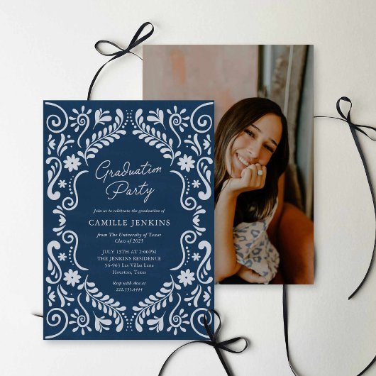 Blue Mexican Fiesta Graduation Party Photo Invite 招待状