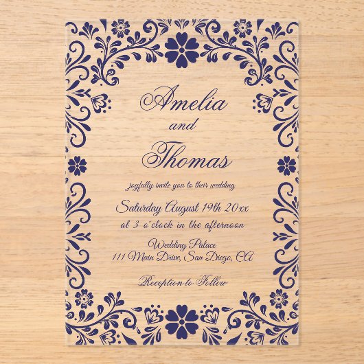 Blue Mexican Timeless Wedding  アクリル招待状 (正面)