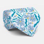 Blue Mid-Century Modern Floral Pattern ネクタイ (ロール)