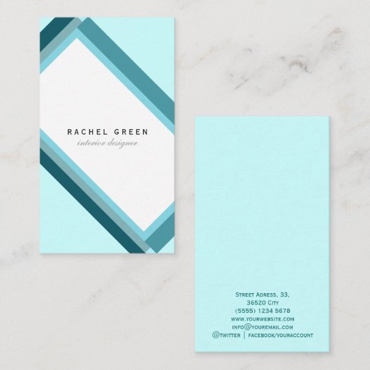 Blue minimal modern geometric retro 名刺 (正面/裏面)