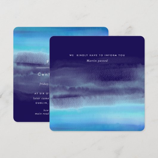 Blue Minimal Watercolor Waves 招待状 (正面/裏面)