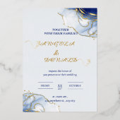 Blue Minimalistヴィンテージ水結婚色 箔招待状 (正面)