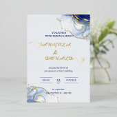 Blue Minimalistヴィンテージ水結婚色 箔招待状 (立ち正面)