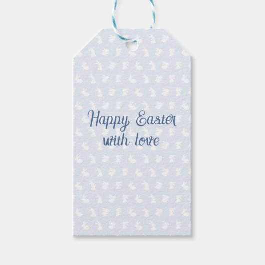 Blue Minimalist Bunny Happy Easter with Love  ギフトタグ (正面)