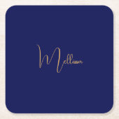 Blue minimalist custom name  スクエアペーパーコースター (正面)