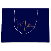 Blue minimalist custom name  ラージペーパーバッグ (正面)