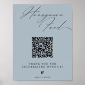 Blue Minimalist Honeymoon Fund Sign with QR Code ポスター (正面)