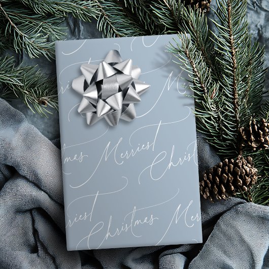Blue Minimalist Modern Script Merriest Christmas ラッピングペーパー