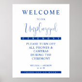 Blue Minimalist Unplugged Wedding Sign ポスター (正面)