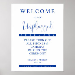 Blue Minimalist Unplugged Wedding Sign ポスター