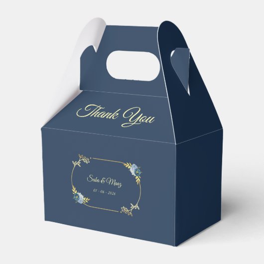 Blue Minimalist Wedding Favor Boxes Editable  フェイバーボックス (正面サイド)
