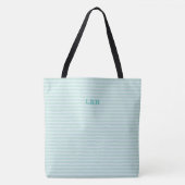 Blue Mint Stripe Classic Monogram Initials トートバッグ (正面)