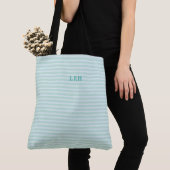 Blue Mint Stripe Classic Monogram Initials トートバッグ (クローズアップ)