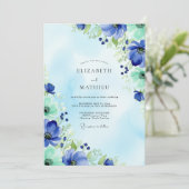 Blue Mint Watercolor Spring Wedding 招待状 (スタンド正面)
