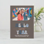 Blue Mocha Hello New Year Blue Retro Photo シーズンカード (スタンド正面)