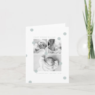 Blue Modern Baby Photo Collage Announcement Card 案内状