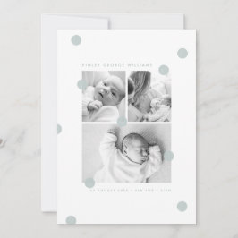 Blue Modern Baby Photo Collage Birth Announcement 案内状