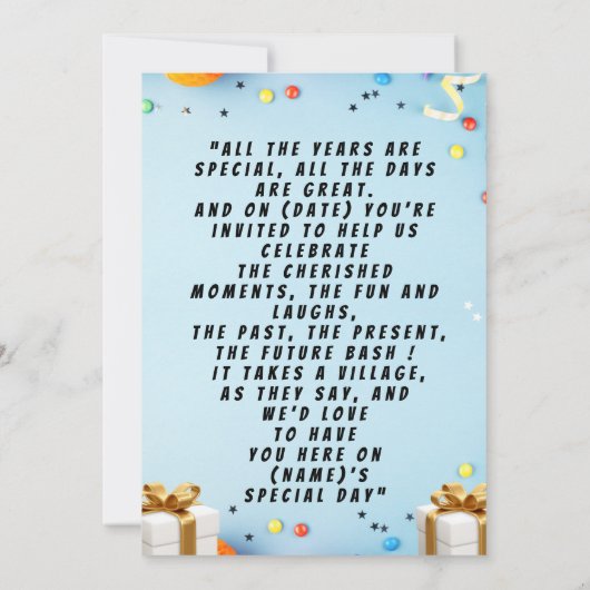 Blue Modern Birthday Party Invitation 招待状 (裏面)