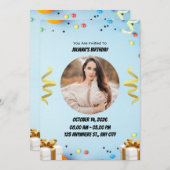 Blue Modern Birthday Party Invitation 招待状 (正面/裏面)