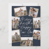 Blue Modern Boho 8 Photo Collage Christmas シーズンカード (正面)