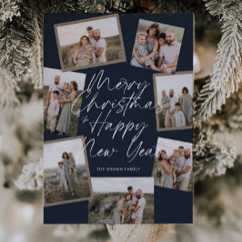 Blue Modern Boho 8 Photo Collage Christmas  シーズンカード