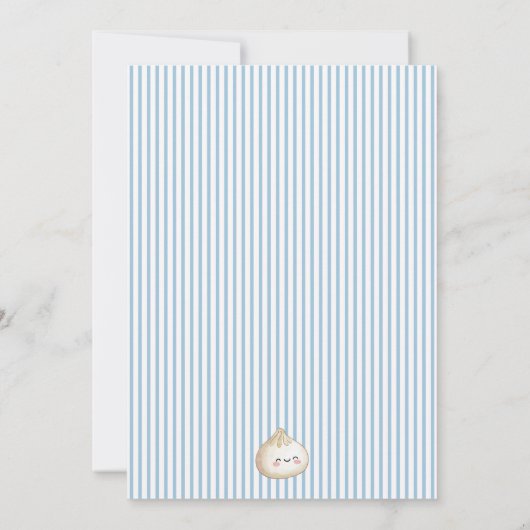 Blue Modern Boy Bow Asian Dumpling Baby Shower  招待状 (裏面)