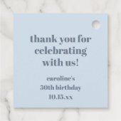 Blue Modern Custom 50th Birthday Party Thank You フェイバータグ (裏面)