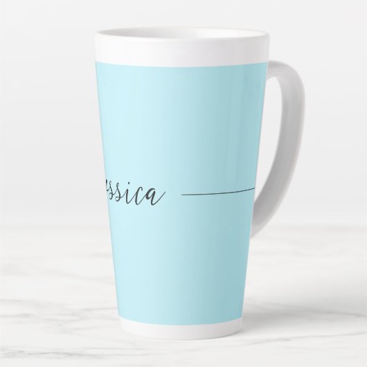 Blue Modern Elegant Plain Simple Professional Name カフェラテマグ (右アングル)