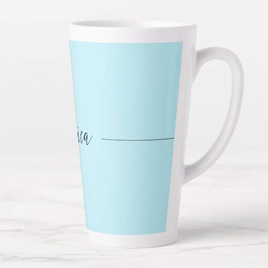 Blue Modern Elegant Plain Simple Professional Name カフェラテマグ (右)