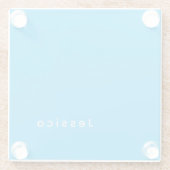 Blue Modern Elegant Plain Simple Professional Name ガラスコースター (裏面)