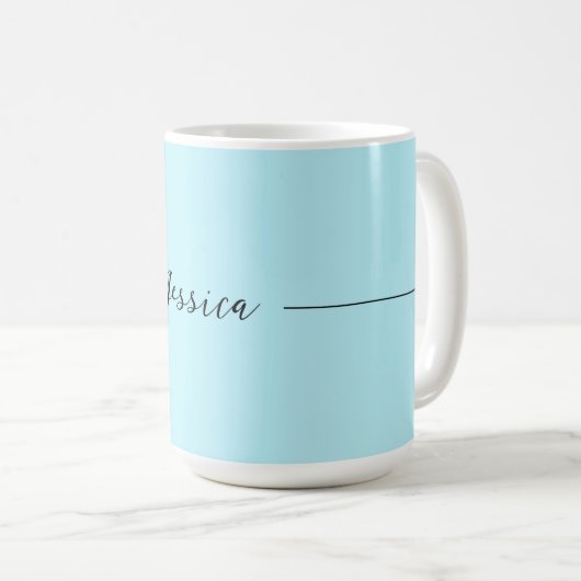 Blue Modern Elegant Plain Simple Professional Name コーヒーマグカップ (正面右)